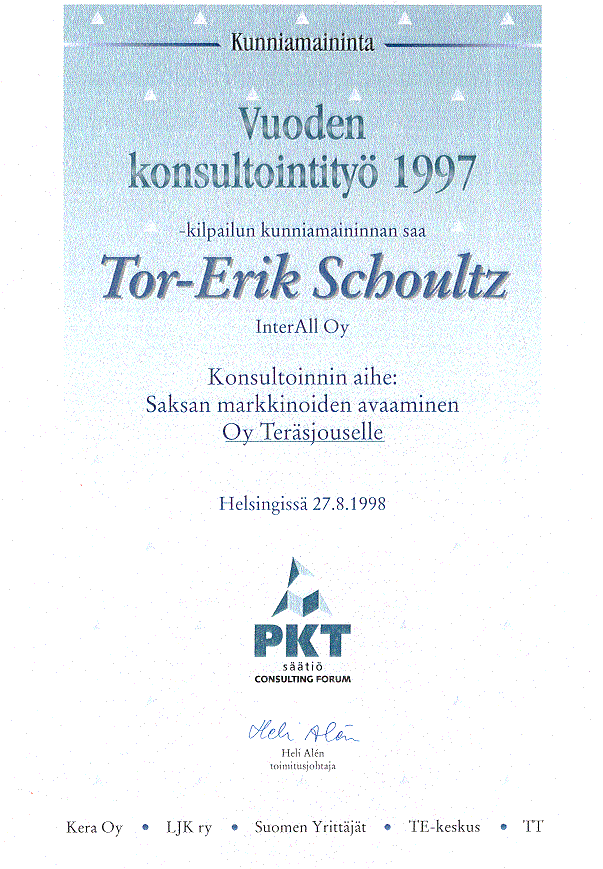 Kunniakirja InterAll Oy 1997